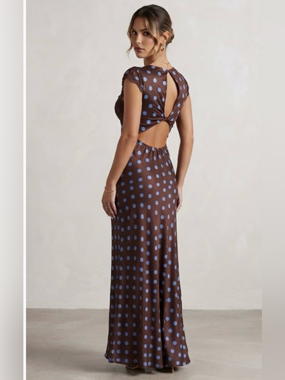 Thirty Thirty Polka Dot Lace-Trim Maxi Dress with Blue Dots
